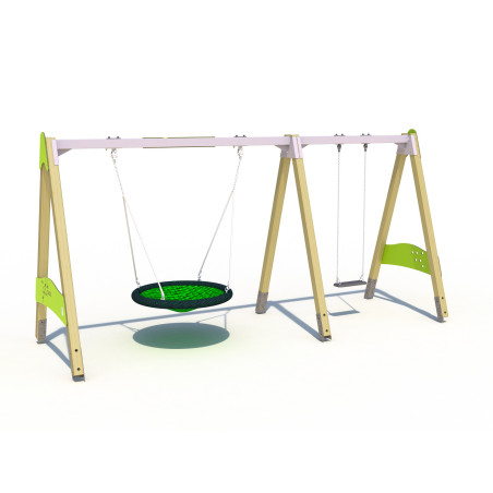 Les balançoires - Balançoire nid d'oiseau et assise simple (Bois)